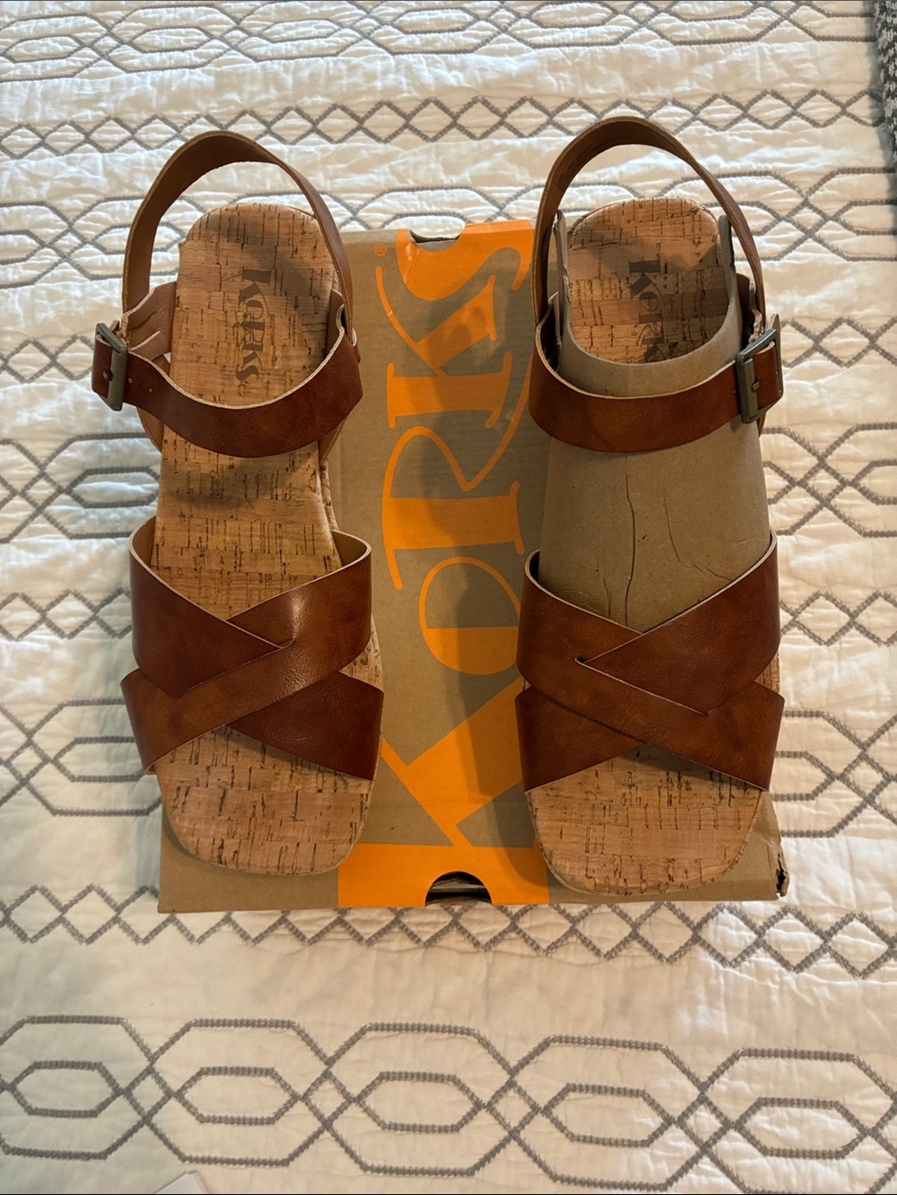 New !!!! Kork-Ease Brown Leather Cork Wedge Sandals - Picture 4 of 11